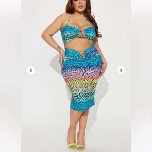 Colorful Two-Piece w/ Gold Hardware Skirt Set -2X